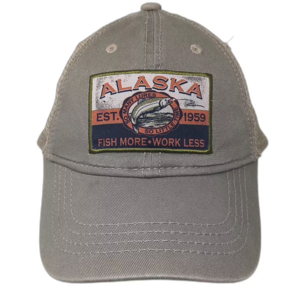 Arctic Circle Alaska Fish More Work Less Baseball Cap Green Hat OS Strapback